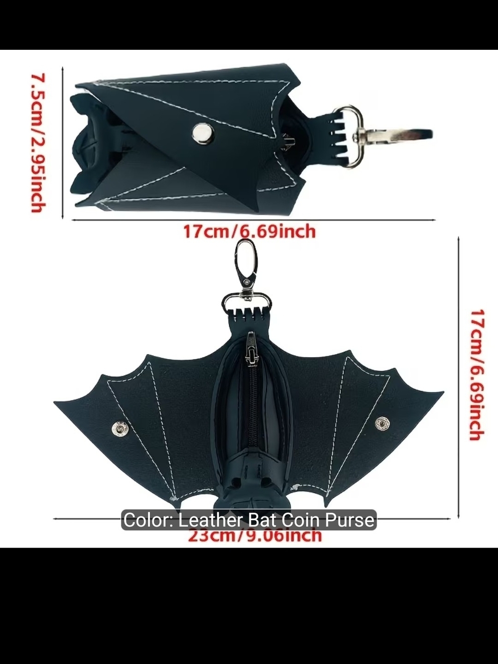 Black Bat Zipper Coin Accessory Purse - Picture 2 of 3